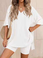 Ensemble t-shirt col V & short femme – 7 coloris, grande taille - Bootiky