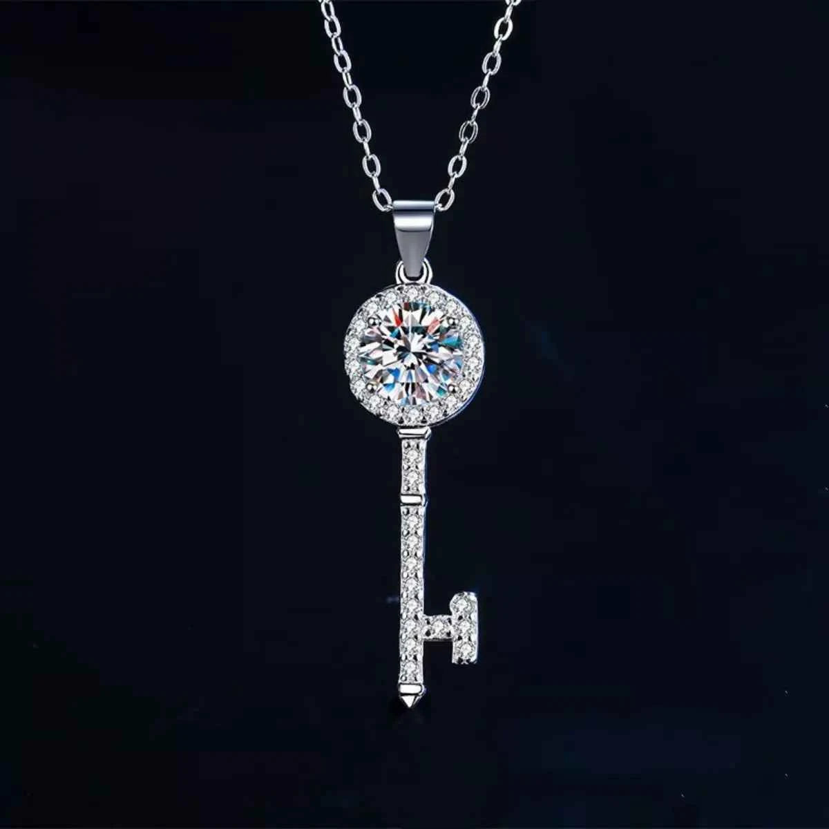 Collier Clé de Prestige Argent 925 & Moissanite 1 Carat – Certificat & Écrin Inclus - Bootiky