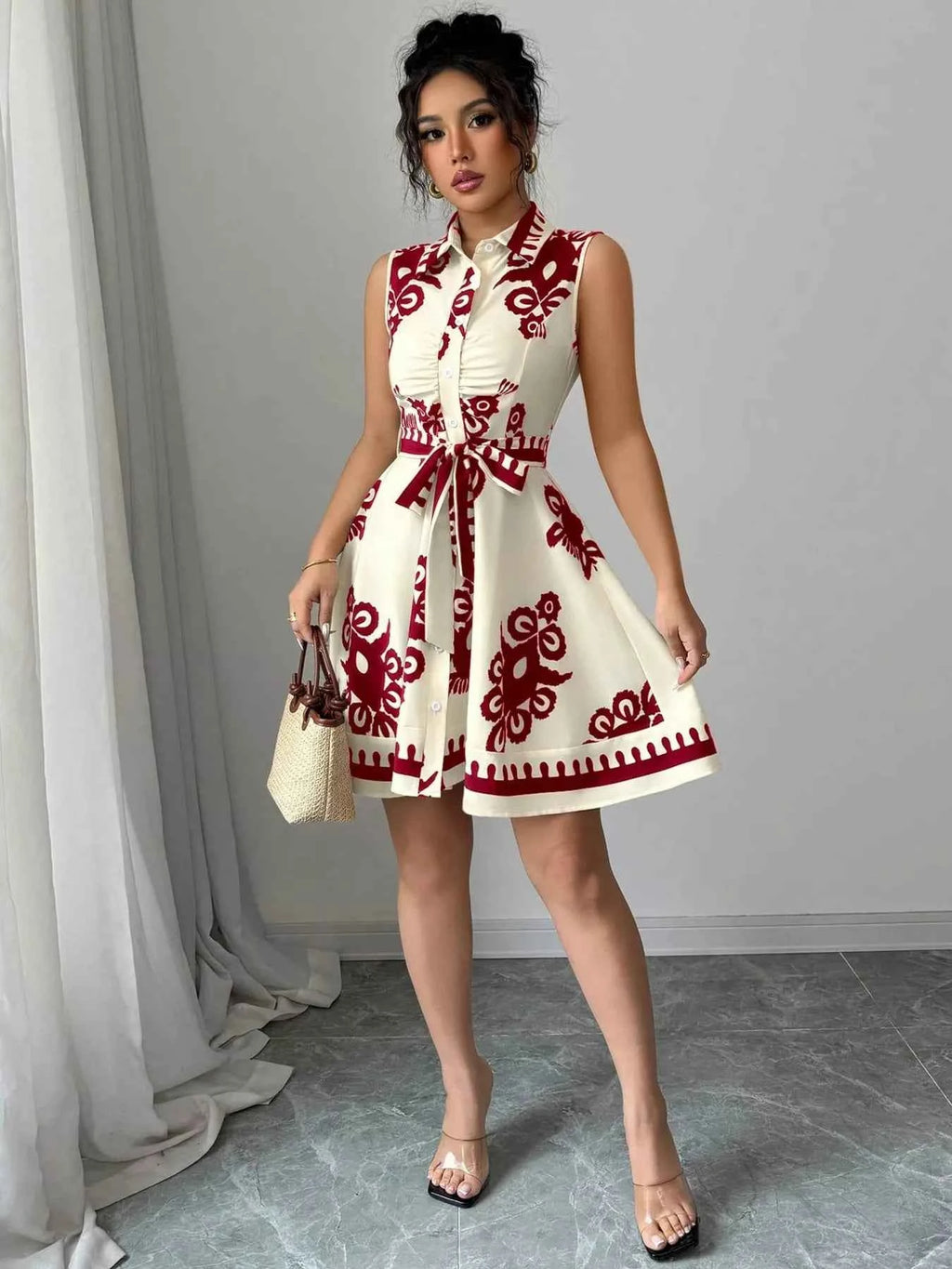 Robe d'Été Froncée Escale Sans Manches – Ceinture à Nouer, S à 2XL - Bootiky