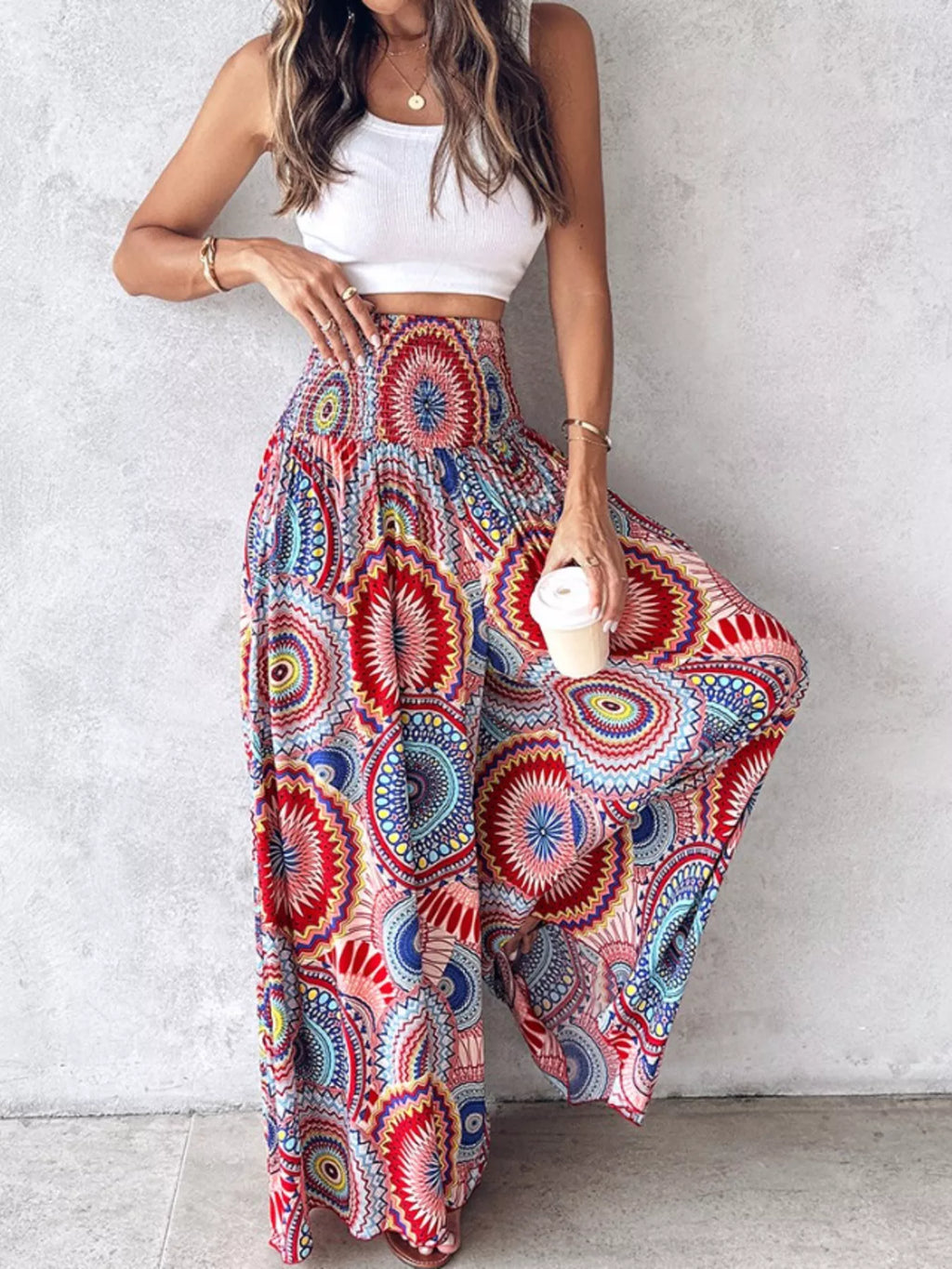 Pantalon Large Imprimé — Taille Smokée & Poches - Bootiky