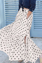 Jupe Maxi Volantée Polka Romance Fendue – Taille Haute, S à 2XL - Bootiky