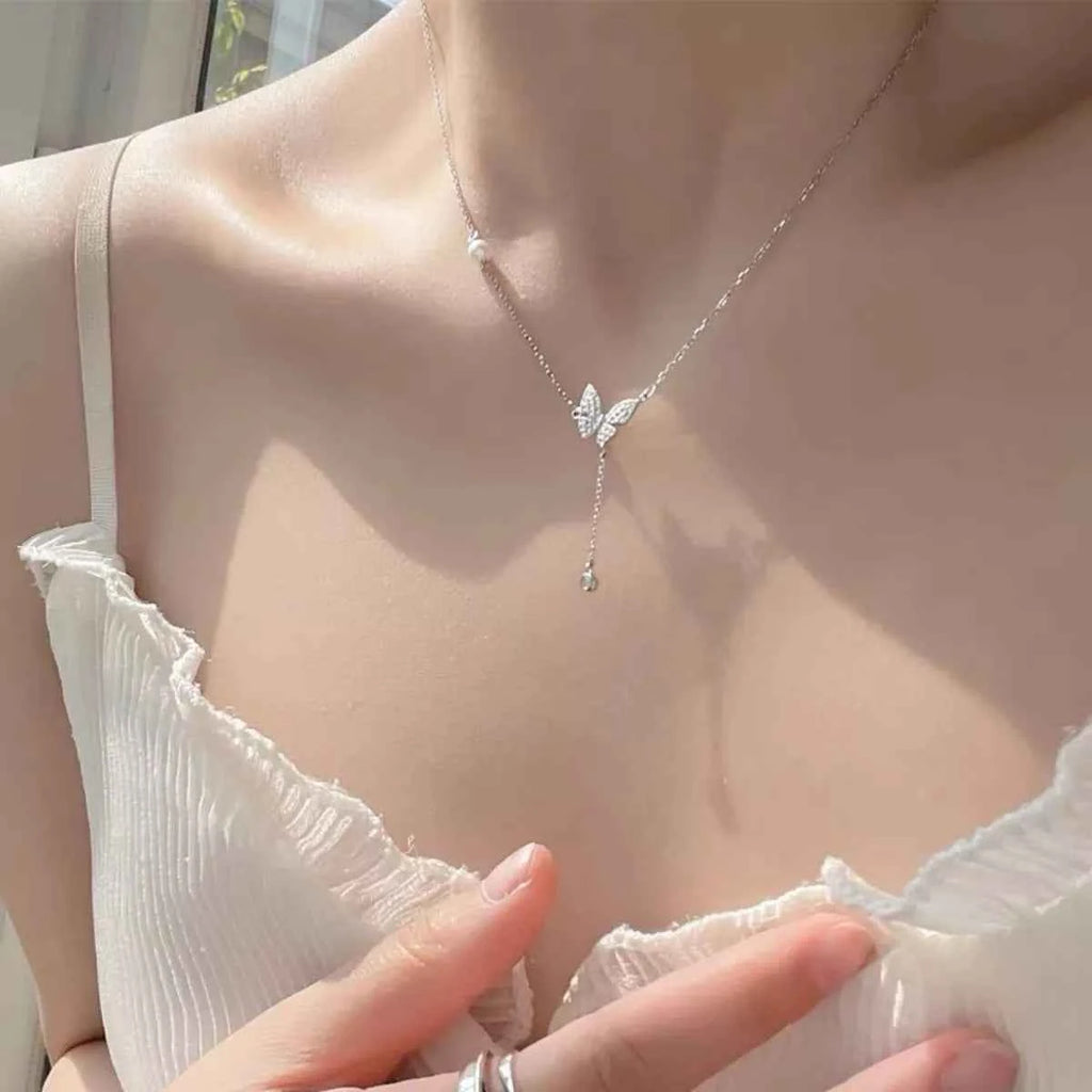 Collier Vol d'Orphée Pendentif Papillon & Zircons – Argent 925, Écrin Inclus - Bootiky