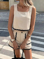 Ensemble tank top & short à bordure festonnée femme – coloris Apricot - Bootiky