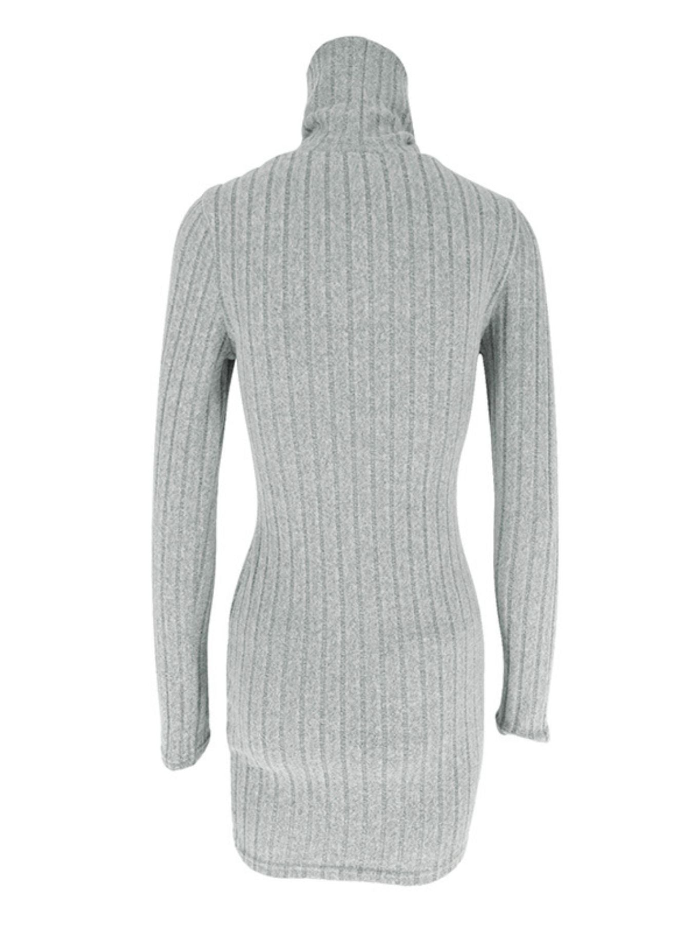 Robe Courte Moulante — Maille Côtelée Col Roulé & Manches Longues - Bootiky