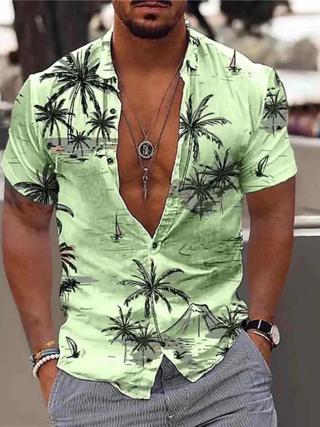 Chemise homme imprimé tropical manches courtes – grande taille - Bootiky