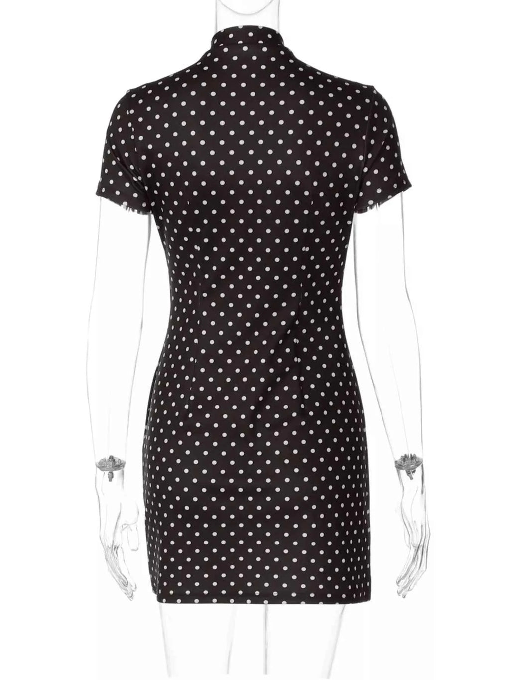 Robe Courte Retro Dolce à Pois Découpe Avant Cut-Out – Blanc, Marron, S à L - Bootiky