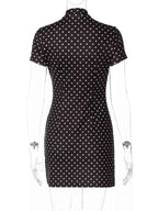 Robe Courte Retro Dolce à Pois Découpe Avant Cut-Out – Blanc, Marron, S à L - Bootiky