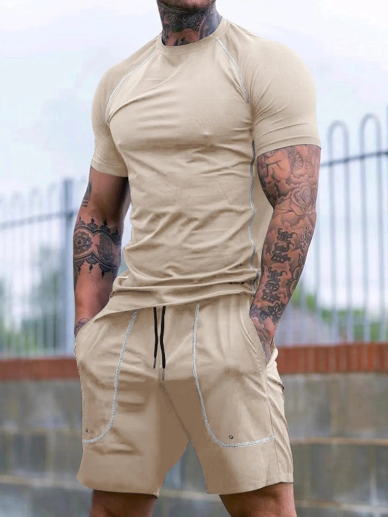 Ensemble Homme Été — T-Shirt Col Rond & Short avec Poches - Bootiky
