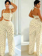 Ensemble cami halter pois & pantalon à franges – 3 coloris - Bootiky