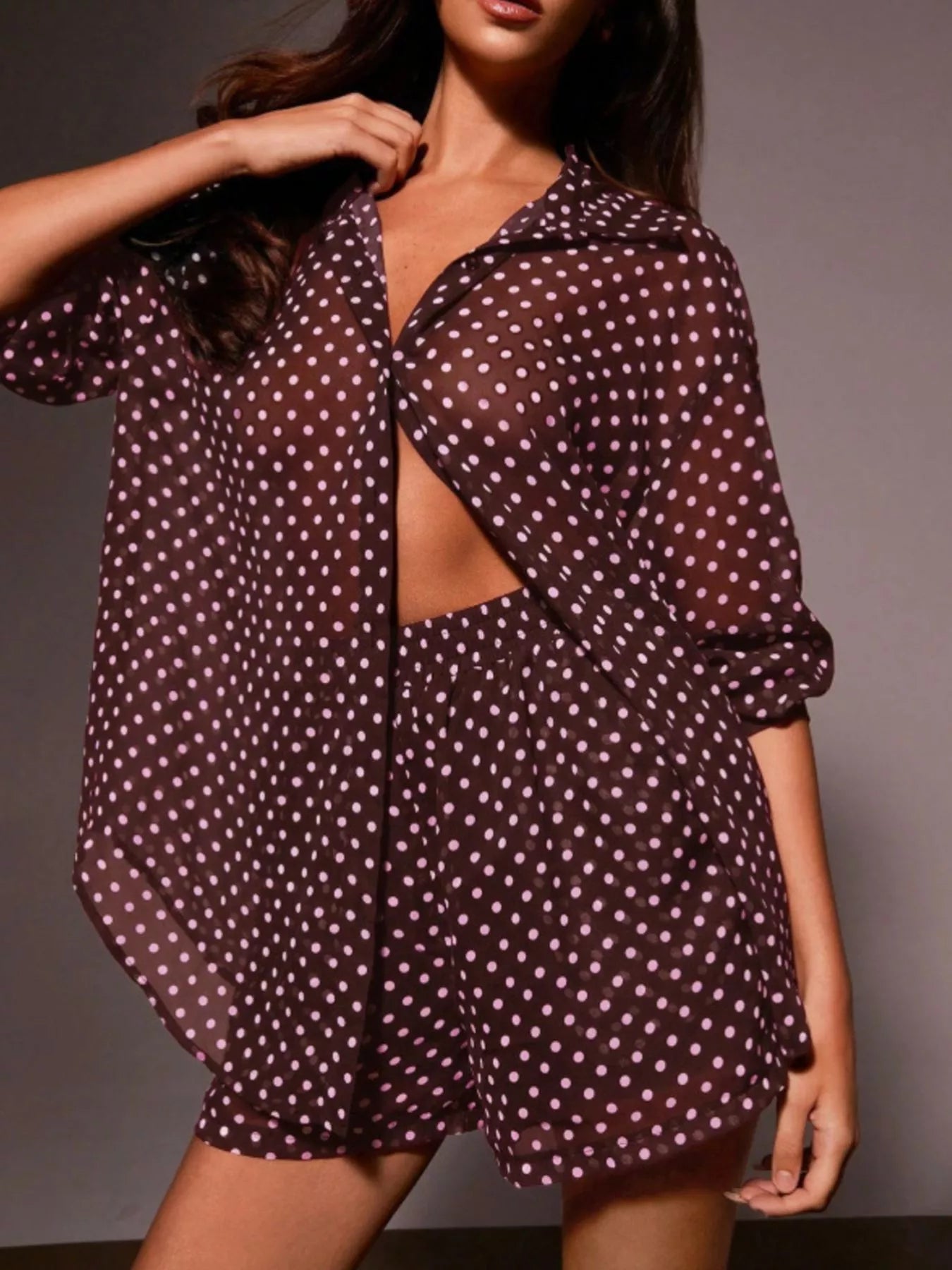 Ensemble chemise boutonnée à pois & short femme – 4 coloris - Bootiky
