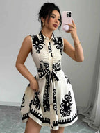 Robe d'Été Froncée Escale Sans Manches – Ceinture à Nouer, S à 2XL - Bootiky