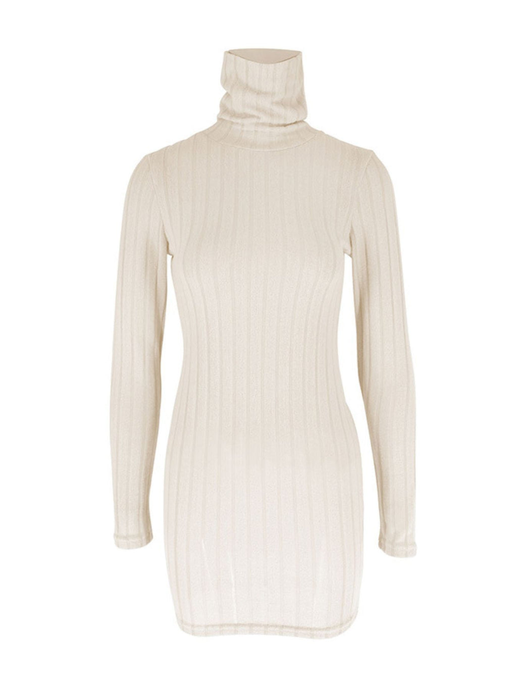 Robe Courte Moulante — Maille Côtelée Col Roulé & Manches Longues - Bootiky