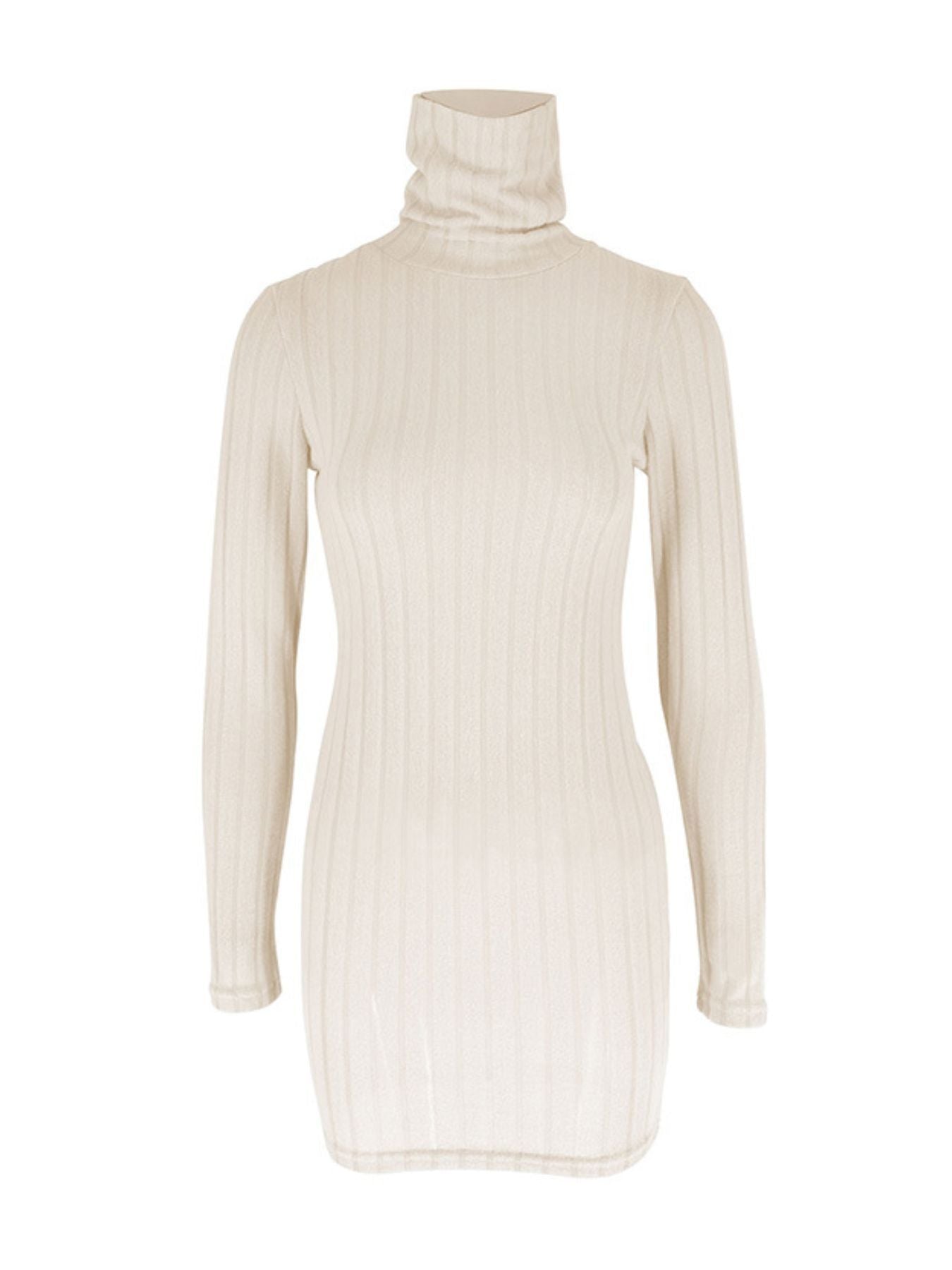 Robe Courte Moulante — Maille Côtelée Col Roulé & Manches Longues - Bootiky