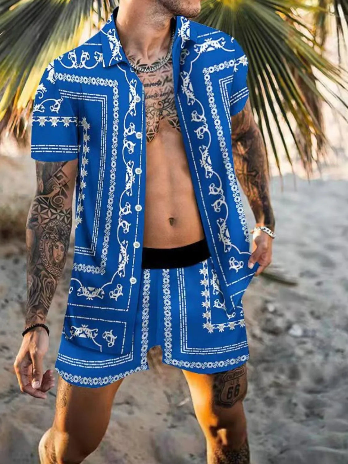 Ensemble d'Été Graphique Riviera – Chemise Col Classique & Short Homme, S à 3XL - Bootiky
