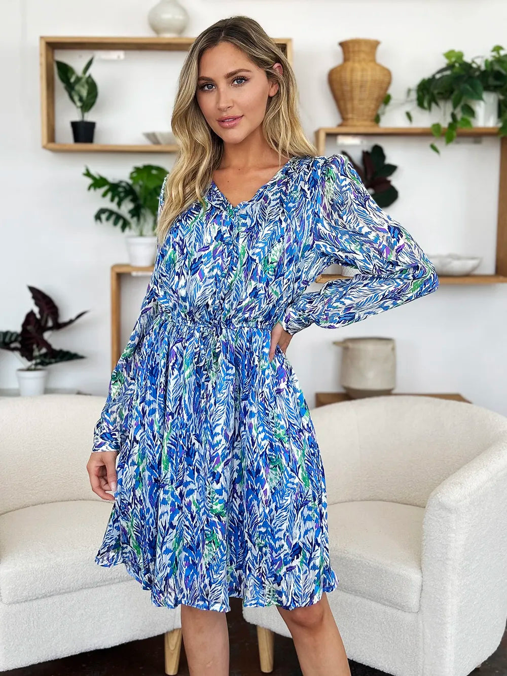 Robe Longue Imprimée — Cordon de Serrage & Manches Longues Doublée - Bootiky