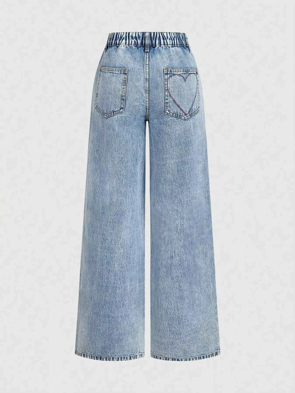 Jean Large Femme Brodé Cœurs – Coupe Wide-Leg, Poches, Légèrement Extensible, XS-XL - Bootiky