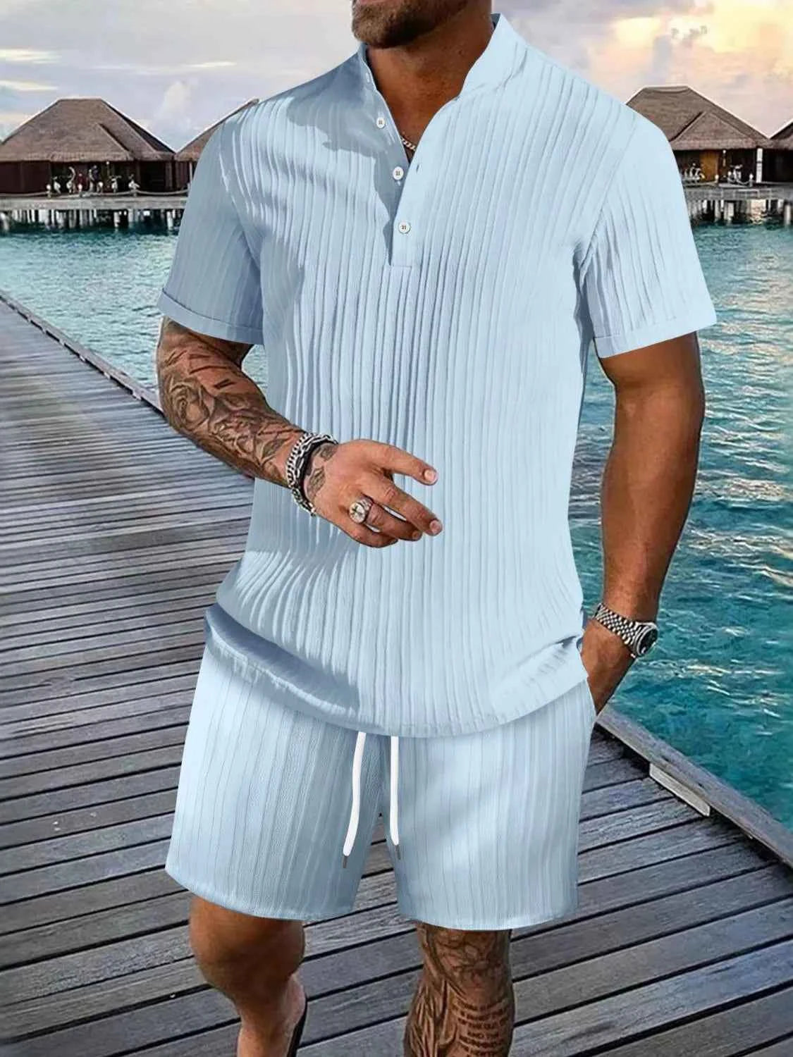 Ensemble Homme 2 Pièces — Haut Boutons Manches Courtes & Short - Bootiky
