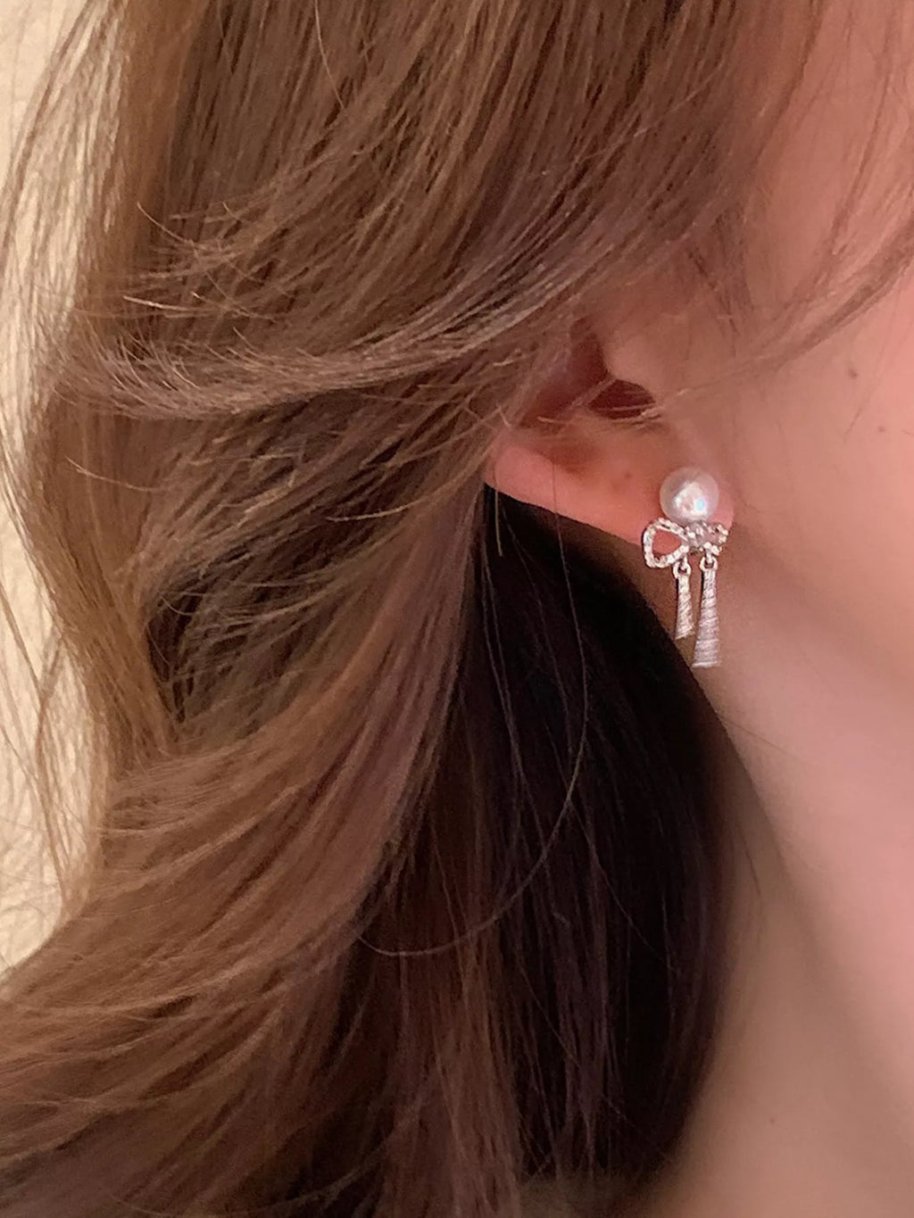 Boucles d'Oreilles Pendantes Nœud & Perles — Argent Sterling 925 - Bootiky