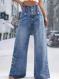 Jean taille haute wide-leg à boutons décoratifs - Bootiky