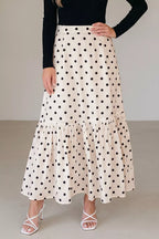 Jupe Maxi Volantée Polka Romance Fendue – Taille Haute, S à 2XL - Bootiky