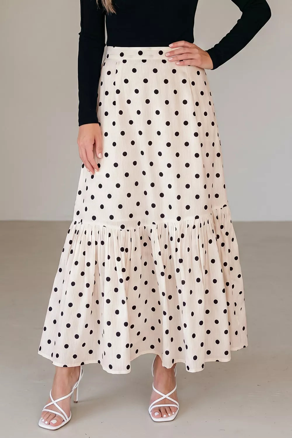 Jupe Maxi Volantée Polka Romance Fendue – Taille Haute, S à 2XL - Bootiky