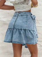 Jupe en Jean Taille Haute à Volants & Nœud Papillon – Fronces, Fermeture Éclair, XS-L - Bootiky