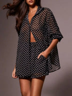 Ensemble chemise boutonnée à pois & short femme – 4 coloris - Bootiky