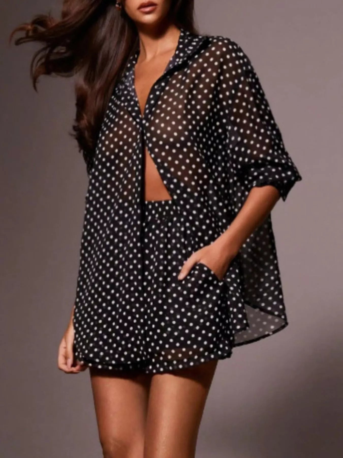 Ensemble chemise boutonnée à pois & short femme – 4 coloris - Bootiky