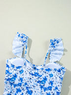 Maillot de Bain Une Pièce Floral Bleu Clair – Bretelles Volantées & Découpes Ajourées - Bootiky