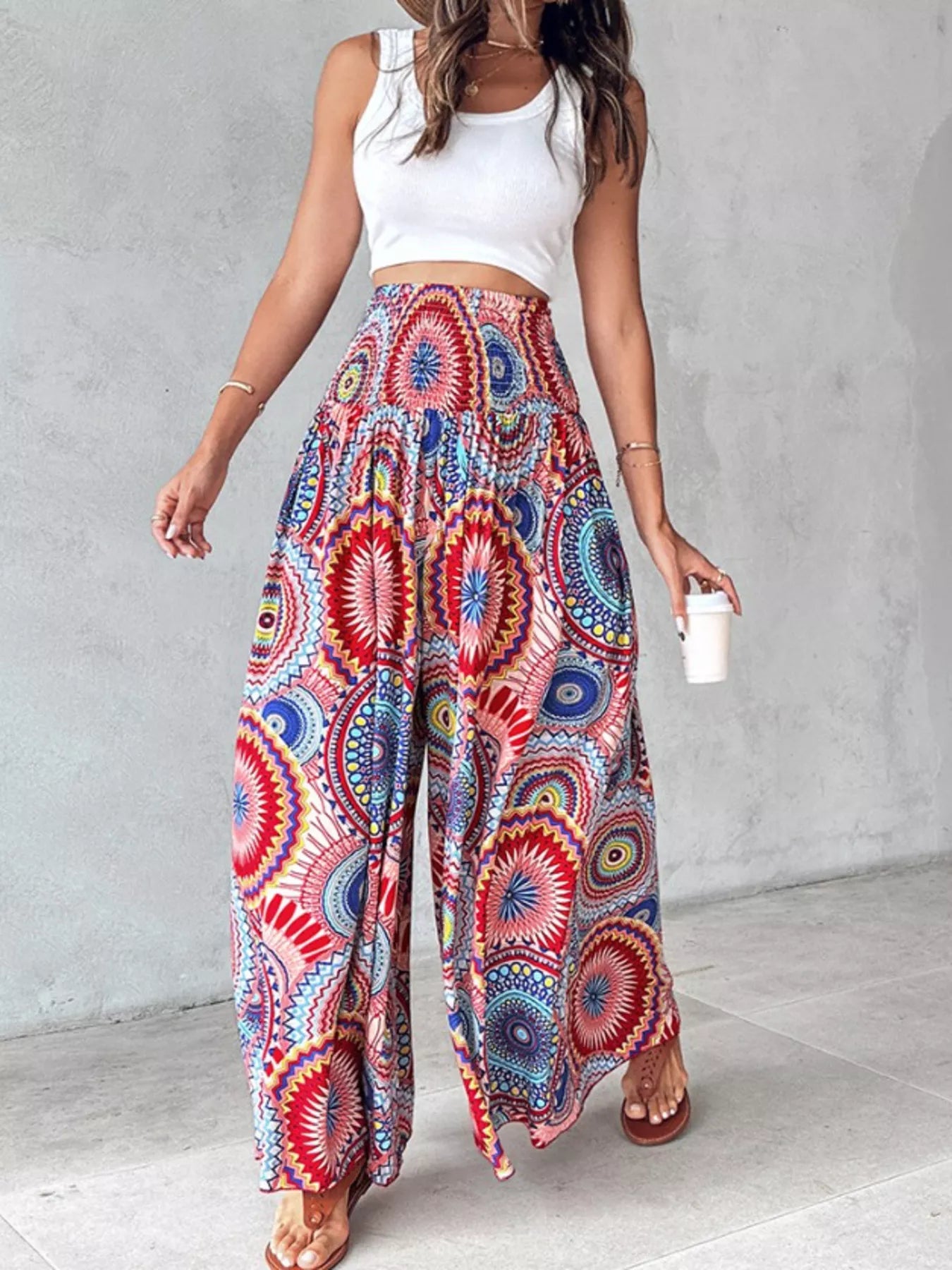 Pantalon Large Imprimé — Taille Smokée & Poches - Bootiky