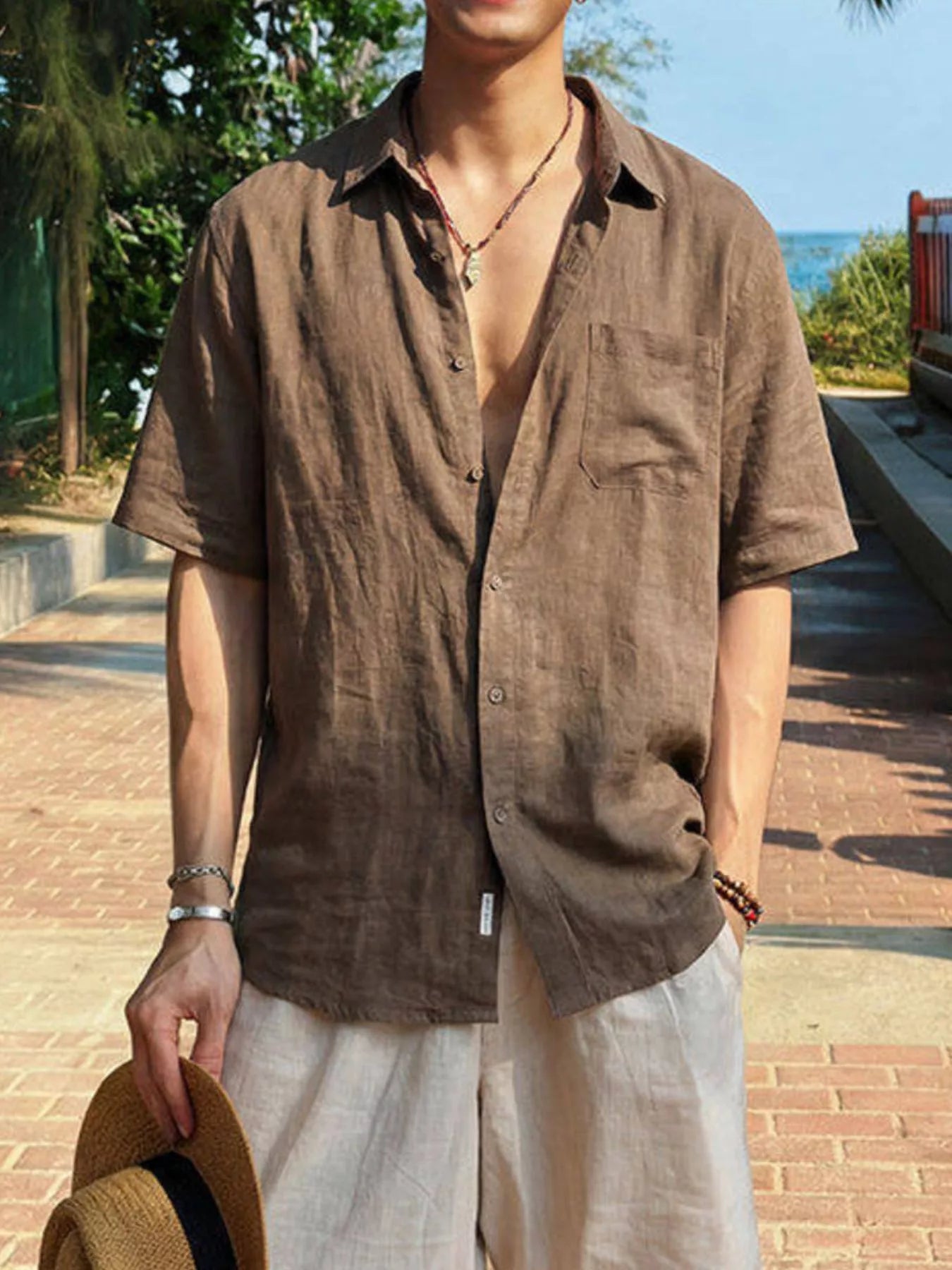 Chemise Homme Casual — Manches Courtes Boutonnée 95% Coton - Bootiky