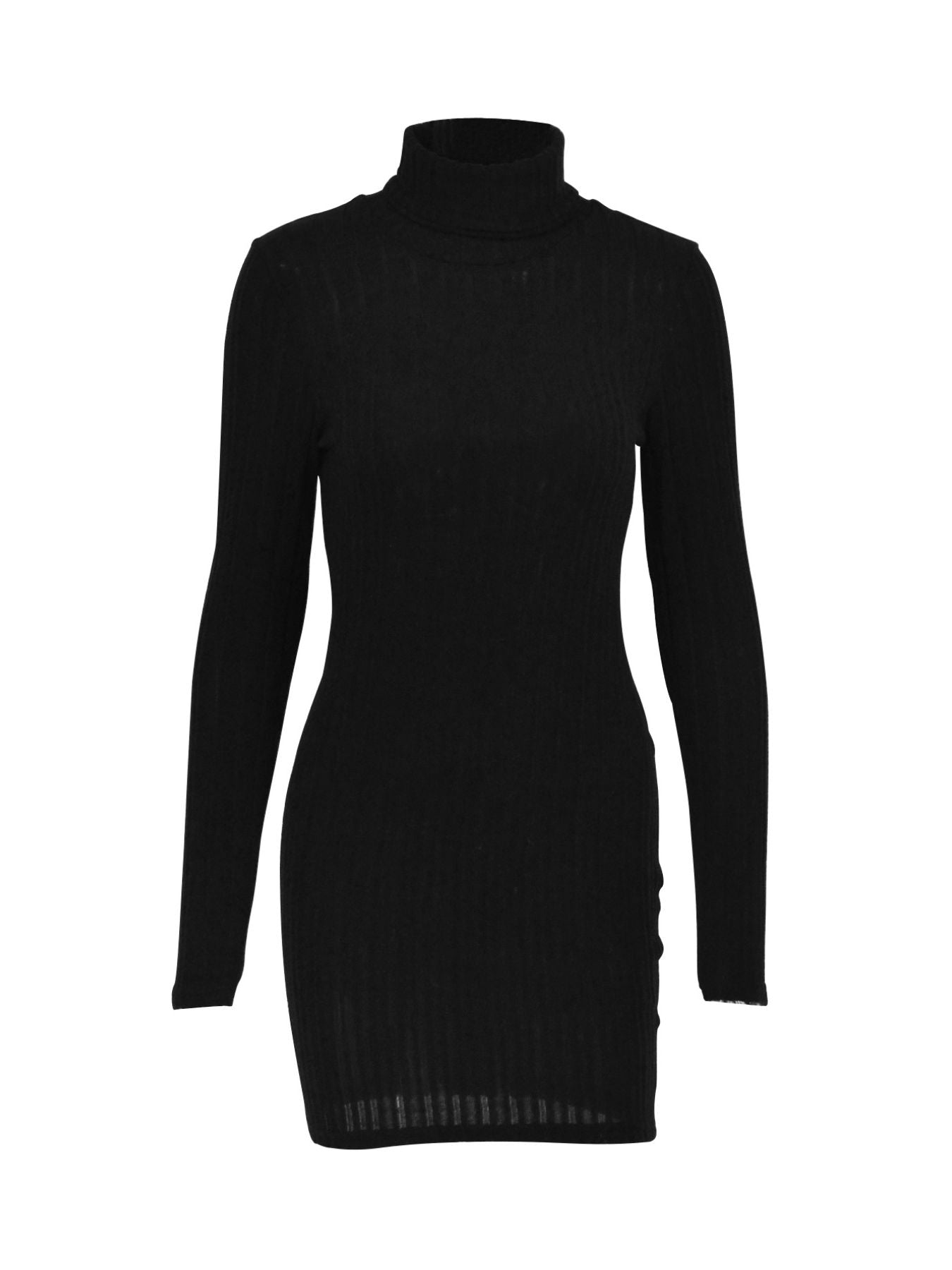 Robe Courte Moulante — Maille Côtelée Col Roulé & Manches Longues - Bootiky