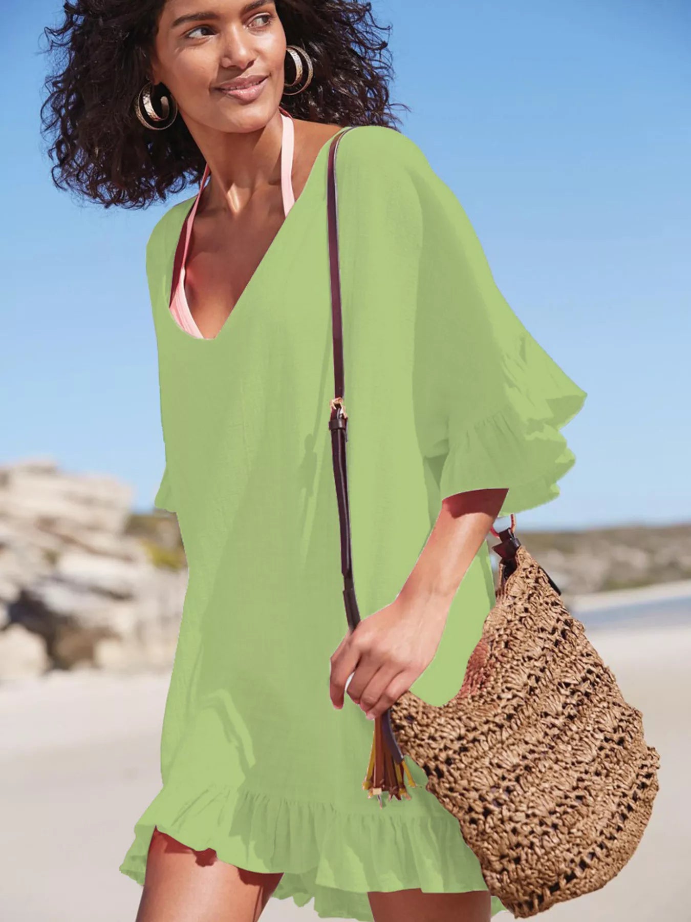 Robe de Plage à Volants & Col en V — Cache-Maillot - Bootiky