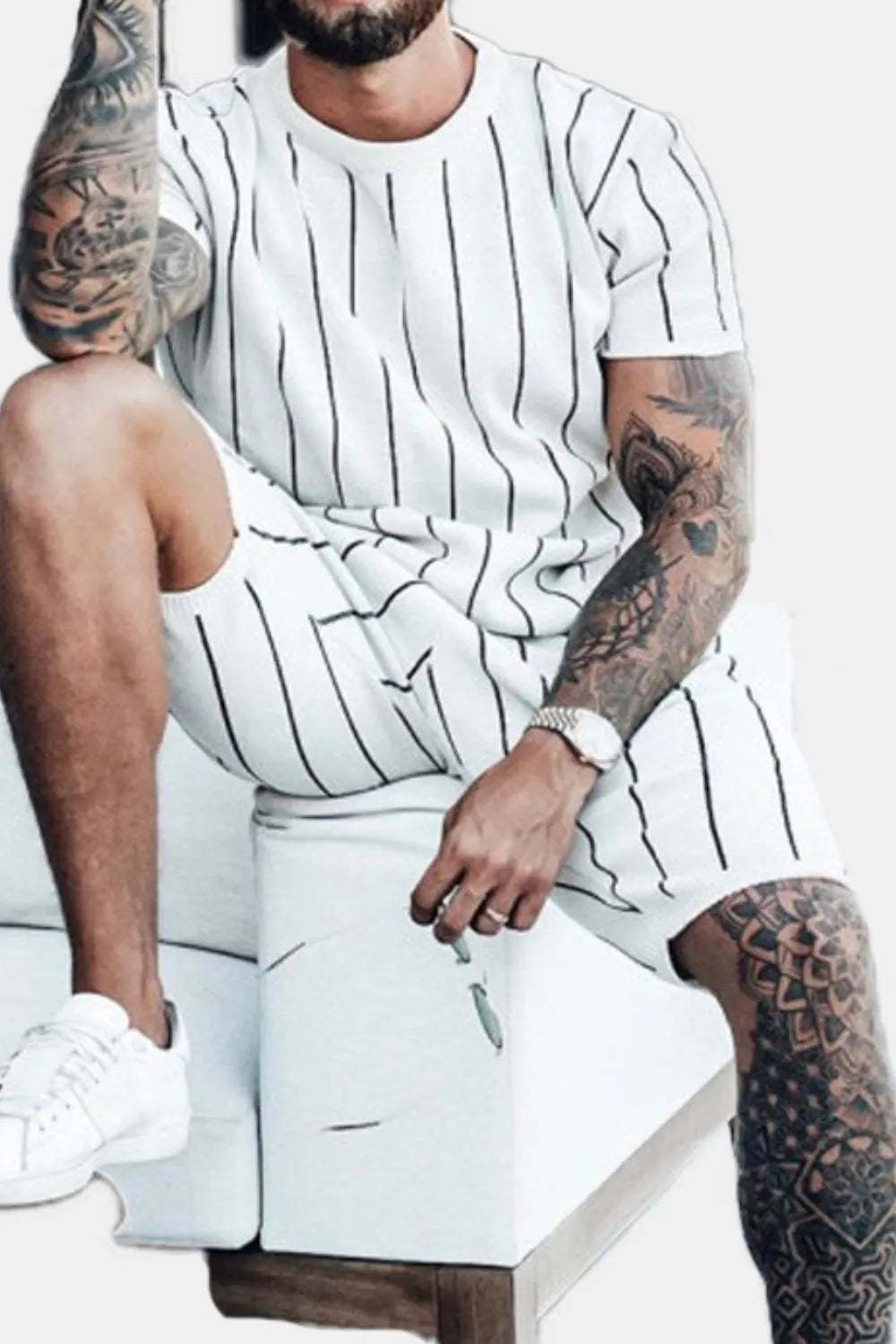 Ensemble Homme Été — Haut Rayé & Short 100% Coton - Bootiky
