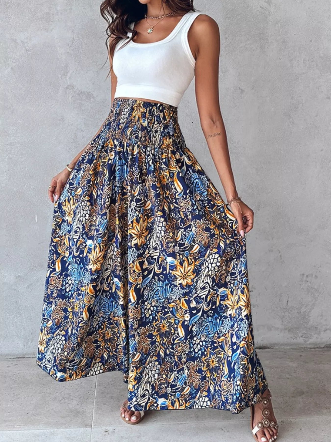 Pantalon Large Imprimé — Taille Smokée & Poches - Bootiky