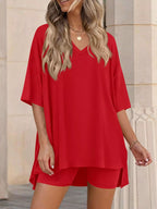 Ensemble t-shirt col V & short femme – 7 coloris, grande taille - Bootiky