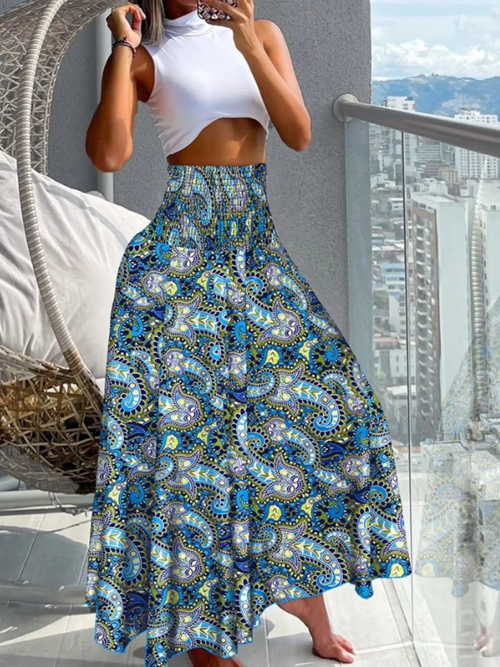 Pantalon Large Imprimé — Taille Smokée & Poches - Bootiky