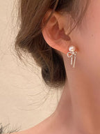 Boucles d'Oreilles Pendantes Nœud & Perles — Argent Sterling 925 - Bootiky