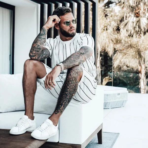 Ensemble Homme Été — Haut Rayé & Short 100% Coton - Bootiky