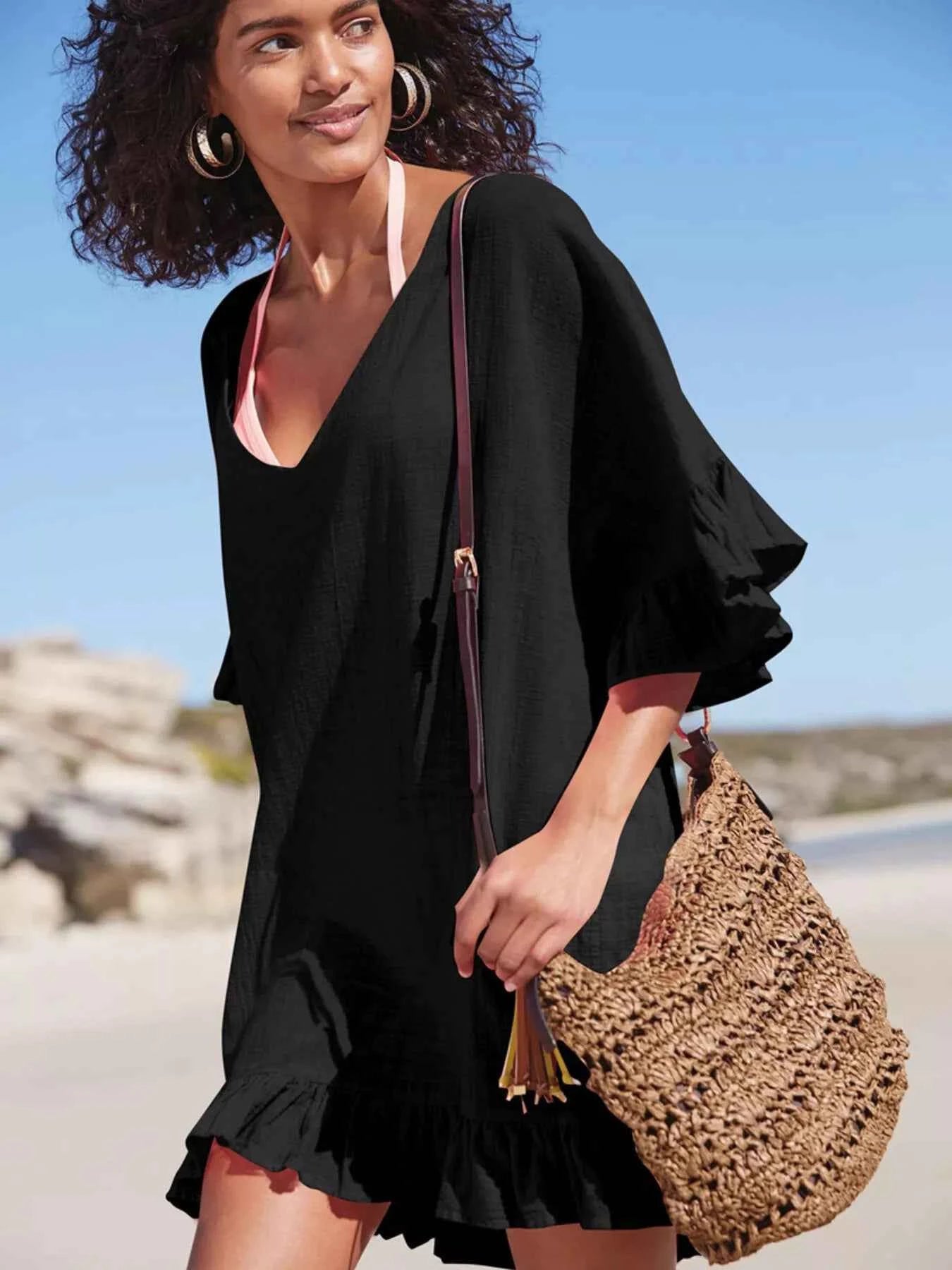 Robe de Plage à Volants & Col en V — Cache-Maillot - Bootiky