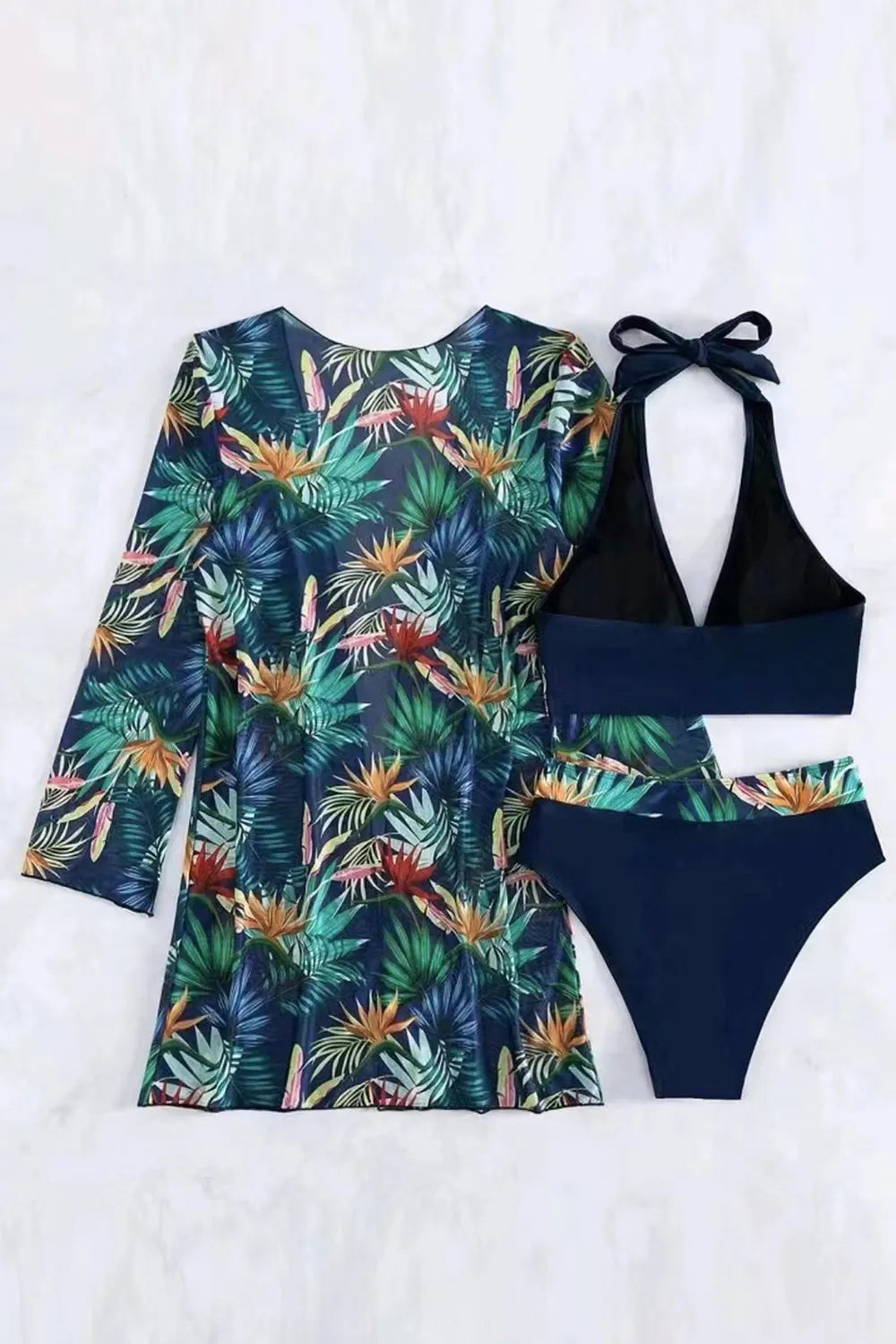 Ensemble de Bain 3 Pièces Imprimé Dos Nu & Paréo Assorti – 2 Coloris - Bootiky