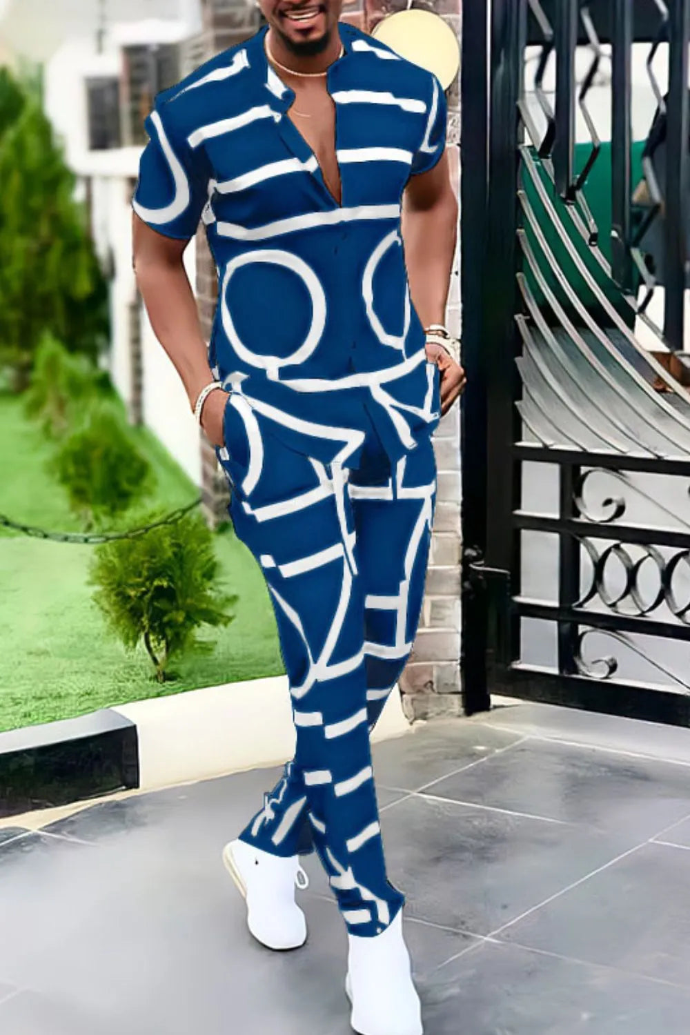 Ensemble Homme — Haut Géométrique Manches Courtes & Pantalon - Bootiky
