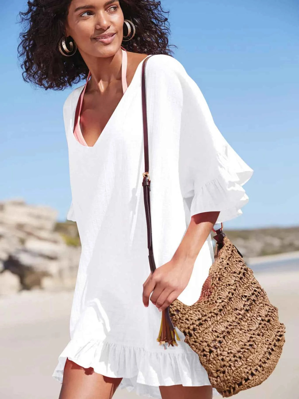 Robe de Plage à Volants & Col en V — Cache-Maillot - Bootiky