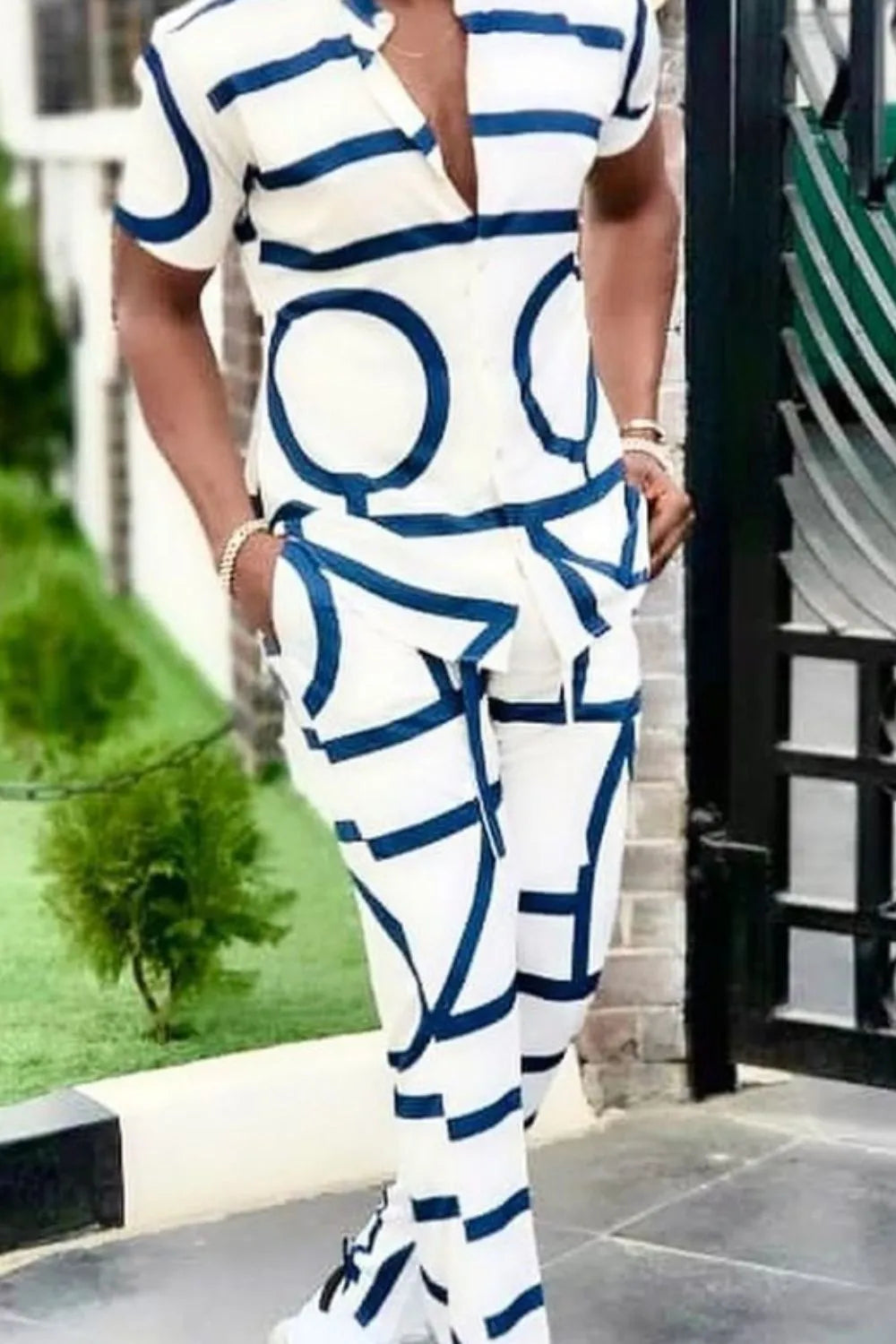 Ensemble Homme — Haut Géométrique Manches Courtes & Pantalon - Bootiky