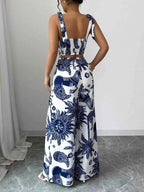 Ensemble crop top smocké imprimé floral & pantalon large femme – 3 coloris - Bootiky