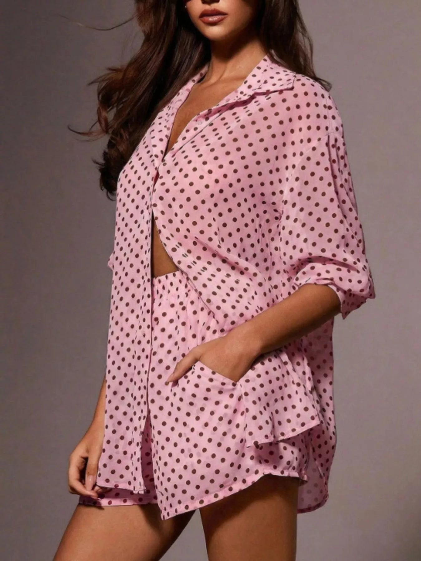 Ensemble chemise boutonnée à pois & short femme – 4 coloris - Bootiky