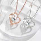Collier Écrin d'Amour Pendentif Cœur & Zircons – Argent 925, Argent ou Or Rose, Écrin Inclus - Bootiky