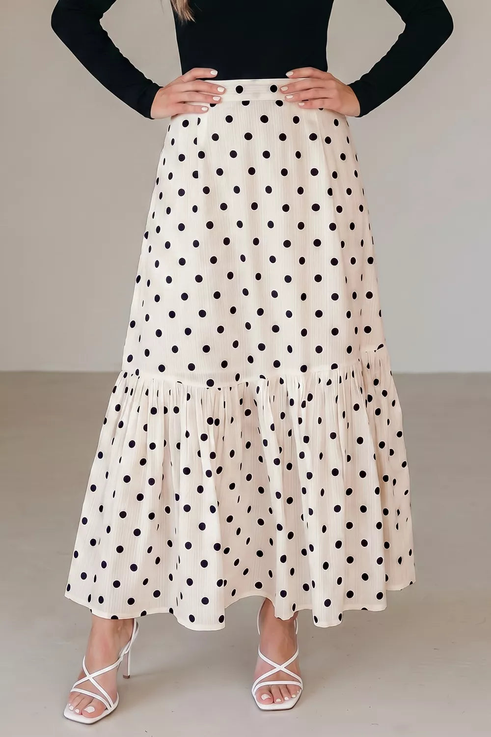 Jupe Maxi Volantée Polka Romance Fendue – Taille Haute, S à 2XL - Bootiky