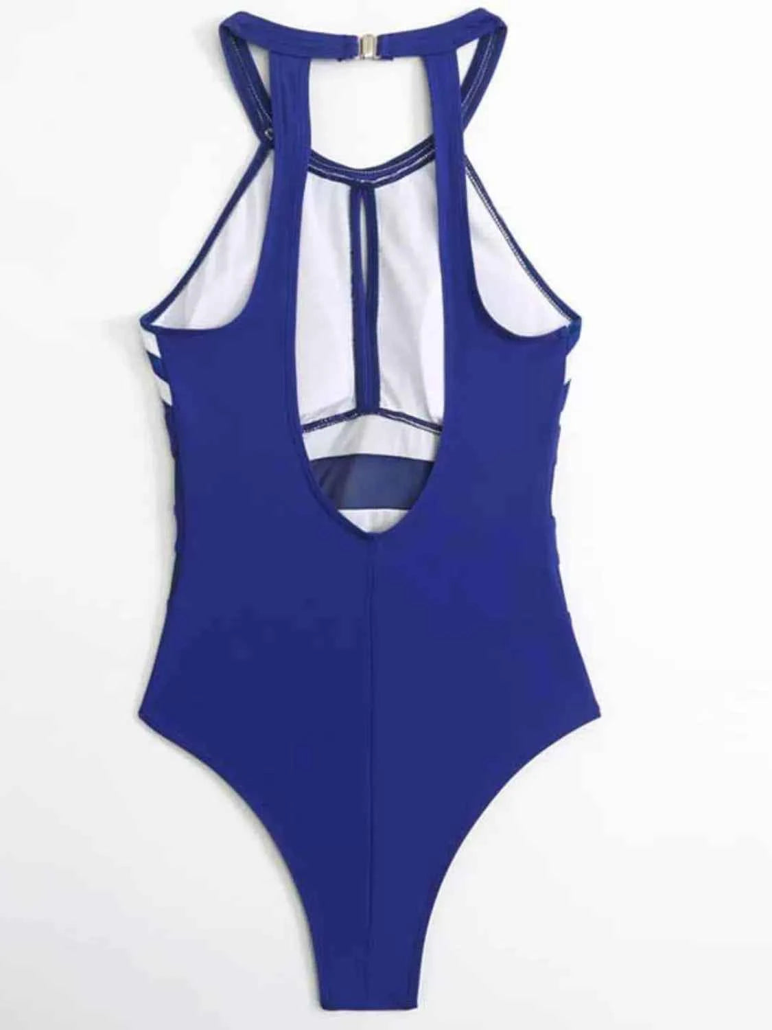 Maillot de Bain Une Pièce Rayé — Dos Nu & Détails Mesh - Bootiky