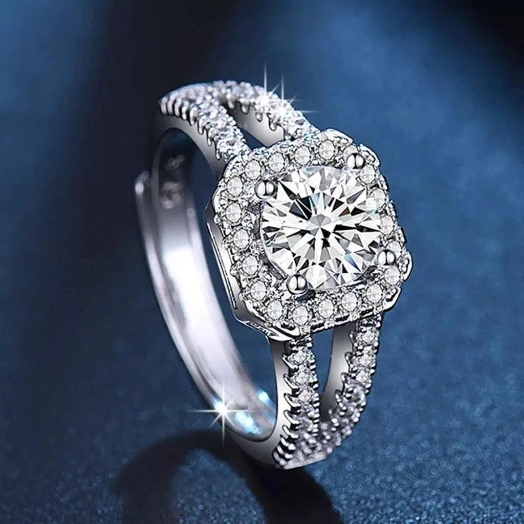 Bague Solitaire Moissanite 1 Carat — Argent Sterling 925 Ajustable - Bootiky